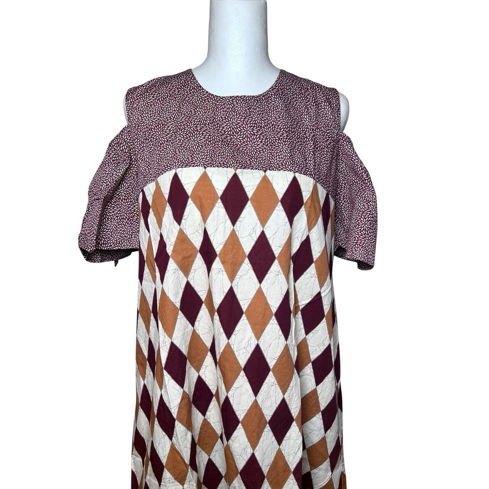 Batik Keris Cotton Dress Cold Shoulder Boho Print Size M - Picture 3 of 11